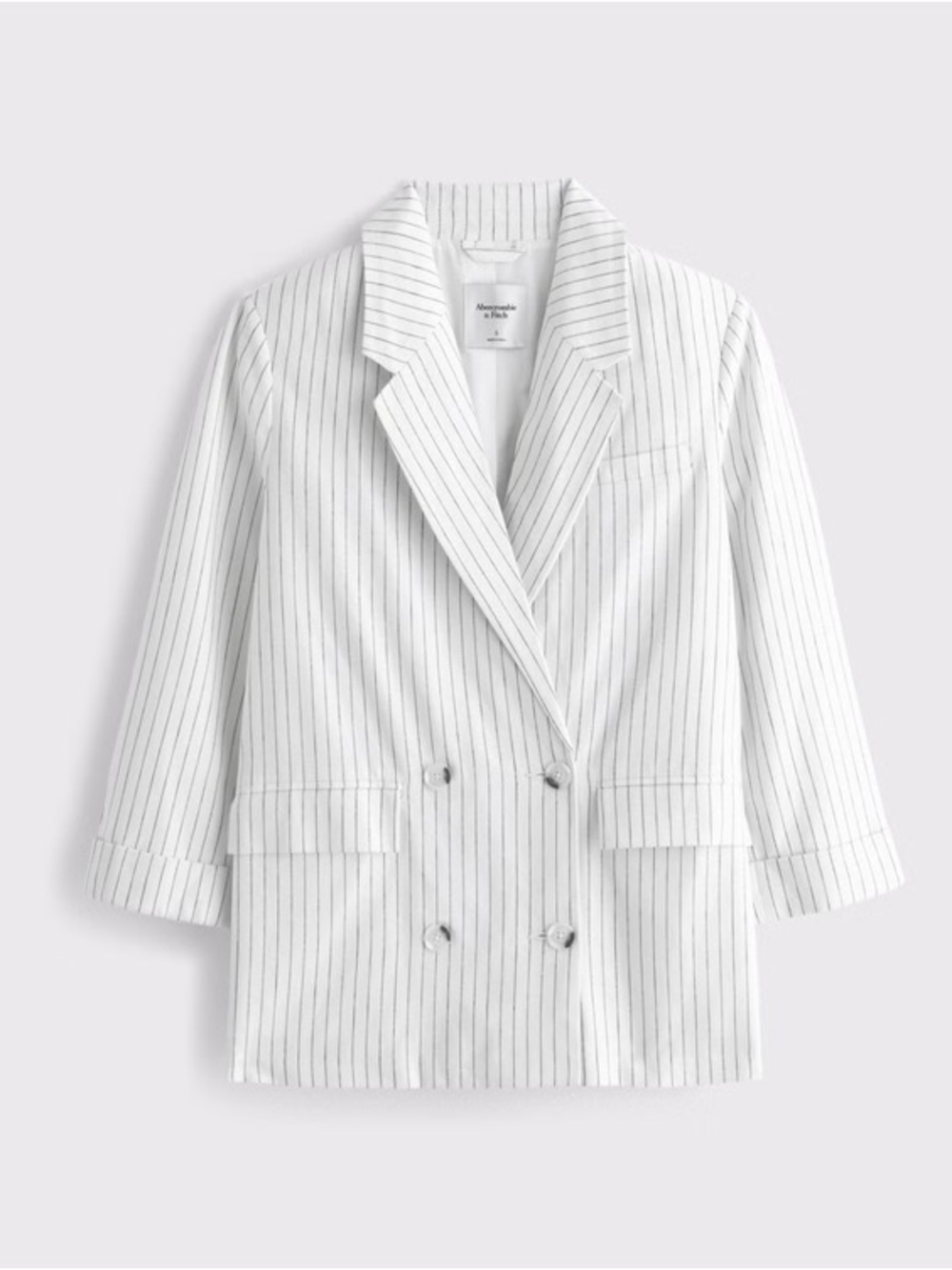 Abercrombie & Fitch Striped Double-Breasted Linen Blend Blazer Jacket White Sz L